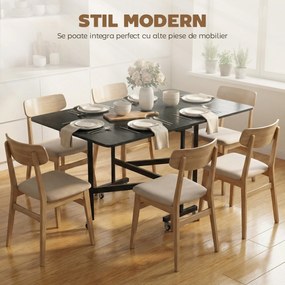 HOMCOM Masă de Dining Pliabilă, Masă de Bucătărie Rabatabilă cu Roți cu Frână pentru 4-6 Persoane, Birou Compact cu Cadru din Oțel, pentru Living, 120x80x73 cm, Negru cu Efect de Lemn | Aosom Romania