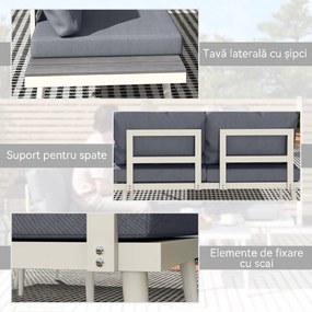 Outsunny Set Mobilier de Grădină din 3 Piese cu 2 Canapele cu Spătar Reglabil în 5 Poziții și Măsuță, 139x63x65 cm, Gri | Aosom Romania