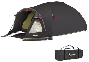 Outsunny Cort de Camping pentru 2-4 Persoane cu 2 Camere, Ușă, Ferestre și Geantă, 330x190x120 cm, Negru | Aosom Romania