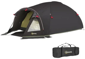 Outsunny Cort de Camping pentru 2-4 Persoane cu 2 Camere, Ușă, Ferestre și Geantă, 330x190x120 cm, Negru | Aosom Romania