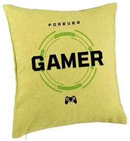 Perna Decorativa, Model Forever Gamer, 40x40 cm, Verde, Husa Detasabila, Burduf