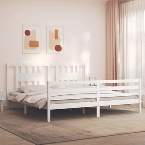 vidaXL Cadru pat cu tăblie 200x200 cm, alb, lemn masiv