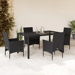 vidaXL Set mobilier de grădină cu perne 5 piese negru poliratan&amp;sticlă