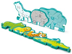 Puzzle din lemn pentru copii cu litere si animale salbatice