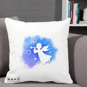 Perna Decorativa Inger cu Trompeta Albastru, 40x40 cm, Alba Mata, Husa Detasabila, Perna Inclusa, BEKZ®