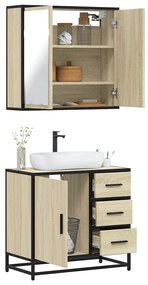 vidaXL Set mobilier de baie, 2 piese, stejar sonoma, lemn prelucrat