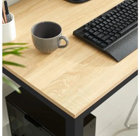 Set de masa 1 + 4, masa TESSA 120x60 cm neagra/decor stejar + scaun din plastic negru ESSEN