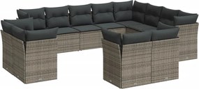 vidaXL Set canapea de grădină cu perne, 12 piese, gri, poliratan