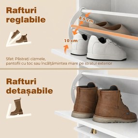 HOMCOM Dulap Pantofi Slim cu 2 Uși, Sertar, Rafturi Reglabile, 8 Perechi, MDF, PAL, 60 x 23,5 x 98,5 cm, Alb | Aosom Romania