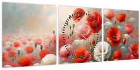 Tablou - Pictură cu maci (cu ceas) (90x30 cm)