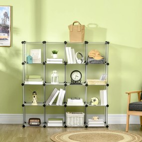 HOMCOM Mobilier Modular pentru Încălțăminte, 16 Cuburi Transparente din Plastic PP și Oțel, 30x30x30cm, Design Versatil | Aosom Romania
