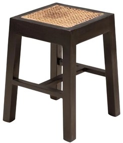 Scaunel negru, din lemn de cedru si rattan, Django