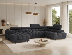 Colțar gri închis extensibil cu tapițerie din țesătură bouclé (cu colț pe partea dreaptă/în formă de "U") Feraria – ELTAP