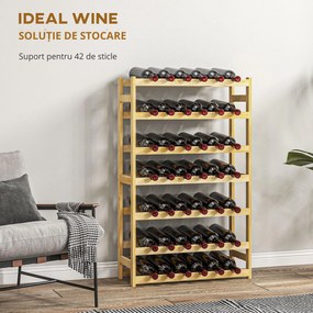 HOMCOM Suport pentru Vin din Lemn, Suport pe 7 niveluri pentru 42 de sticle de Vin, Suport Subțire pentru Bar, 63x25x102 cm, Natural | Aosom Romania