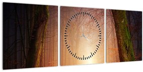 Tablou cu pădurea toamna în ceață (cu ceas) (90x30 cm)