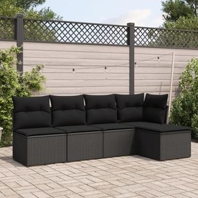 3249354 vidaXL Set mobilier de grădină cu perne, 5 piese, negru, poliratan