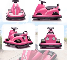 AIYAPLAY Autoscooter pentru copii, rotire 360°, volan, lumini LED, funcție muzică, 3-8 ani, Roz | Aosom Romania