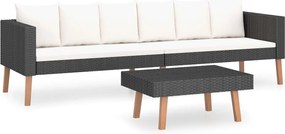 vidaXL Set mobilier de grădină cu perne, 2 piese, negru, poliratan