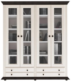 Biblioteca dubla Regal, tip vitrina, alb nuc, lemn masiv 180 x 45 x 203cm