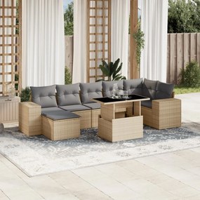 vidaXL Set canapele de grădină, 8 piese, cu perne, bej, poliratan