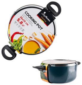 Cratiță Luigi Ferrero Prima FR-2644, 26x12 cm, 5.8 l, Acoperire neaderentă din marmură, Capac din sticlă cu orificiu pentru abur, Inducție, Albastru închis