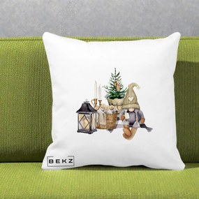 Perna Decorativa Gnom Scandinav cu Felinar, 40x40 cm, Alba Mata, Husa Detasabila, Perna Inclusa, BEKZ®
