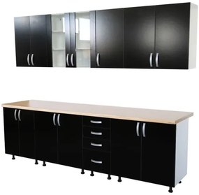 Bucatarie Zebra 260 cm din PAL Negru cu blat termoizolant crem