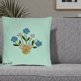 Perna Decorativa Buchet Primavara Acuarela, 40x40 cm, Verde Menta, Husa Detasabila, Perna Inclusa, BEKZ®