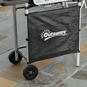 Gratar pe gaz cu Capac si 2 Arzatoare Outsunny, 5,6 kW, Otel, Roti si Rafturi, 104x49x99cm Negru | AOSOM RO