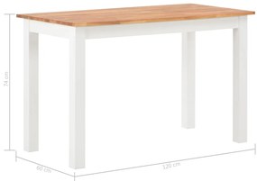 Masa de bucatarie, 120 x 60 x 74 cm, lemn masiv de stejar 1, Alb