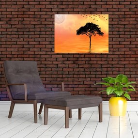 Tablou pe sticlă cu copac în apus de soare (70x50 cm)