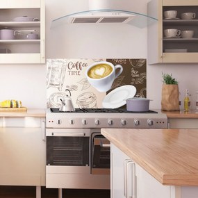 Panou Sticla Bucatarie, 60x150cm, Protectie aragaz, Antistropi, Termorezistent, Alimente, Cafea, Coffee Time