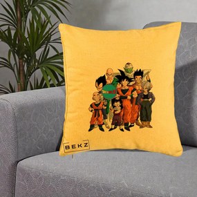 Perna Personalizata Dragon Ball Z Grup Complet, 40x40 cm, Galben, Husa Detasabila, Perna Inclusa, BEKZ®