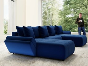 Colțar extensibil dumonde cu ladă de depozitare si sezut confortabil din spuma high-density, Berlin U Royal Blue 380x180 cm
