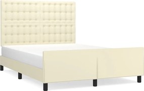 vidaXL Cadru de pat cu tăblie, crem, 140x190 cm, piele ecologică