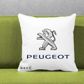 Perna Personalizata cu emblema Peugeot, 40x40 cm, Alba Mata, Husa Detasabila, Perna Inclusa, BEKZ®