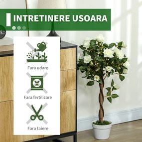 Outsunny Plantă Artificială de Trandafir cu 21 de Flori Ø18x90 cm Portocaliu cu Vas | Aosom Romania