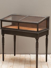 Masuta laterala cu vitrina, din lemn de pin si sticla, cu aspect vintage, Tania
