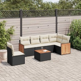 vidaXL Set canapele de grădină cu perne, 7 piese, negru, poliratan