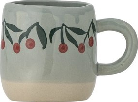 Cană din ceramică artizanală, natur, pictată manual cu cireșe, 6x7 cm, 110 ml, „Millie"