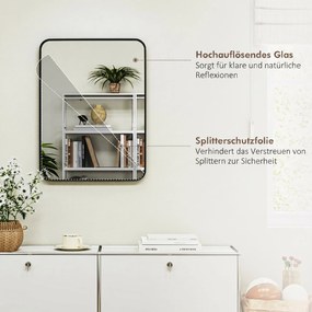 HOMCOM Oglindă de Baie 60 x 80 cm Oglindă Decorativă de Perete cu Ramă Metalică și Cârlig Ușor de Agățat pentru Sufragerie, Hol, Intrare - Negru | Aosom Romania