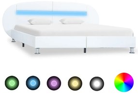 Cadru de pat cu LED, alb, 160 x 200 cm, piele ecologica Alb, 160 x 200 cm