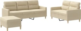 vidaXL Set de canapele cu perne, 3 piese, crem, textil