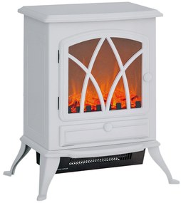 HOMCOM Șemineu electric pe picior 1000/2000 W, șemineu decorativ fals cu efect de flacără LED, alb | Aosom Romania