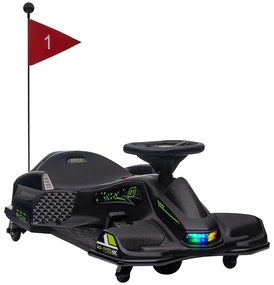 HOMCOM Go-Kart Electric pentru Copii cu Pedale, Pornire Lentă, Lumini, Muzică și Centură, 90x53x99 cm, Negru | Aosom Romania