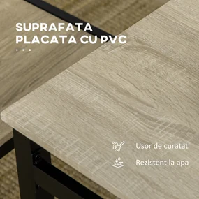 Set HOMCOM de Masă și 4 Scaune, Design Dreptunghiular, Oțel și MDF, Negru și Lemn Natural, 100x63x76.5cm și 45x40x82cm | Aosom Romania