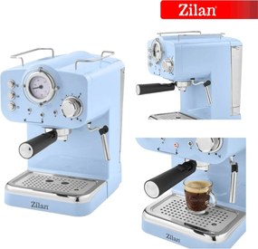 Espressor manual ZILAN ZLN2861 Retro Albastru - 15 Bar, 1.25L, 1100W