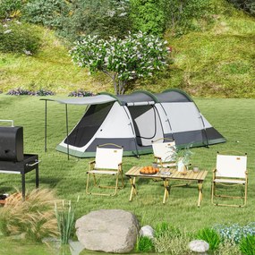Outsunny Cort de camping familial 3-4 pers. - cort tunel cu foișor impermeabil 3000 mm ușor de ventilat | Aosom Romania
