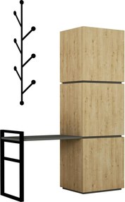 Pantofar MELLO, stejar/negru, PAL melaminat/metal, 109x39x149 cm