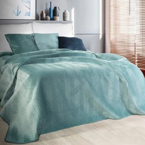 Cuvertură de pat din catifea matlasată pe un pat verde menta Lăţime: 220 cm | Lungime: 240 cm